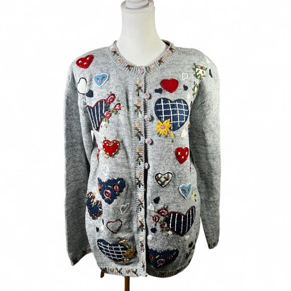 Stitches In Time Embroidered Heart Cardigan Sweater Cottagecore Size Small